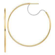 14k Two-tone Gold Large 2x55mm Shiny-cut Wire Polished Hoop Earrings