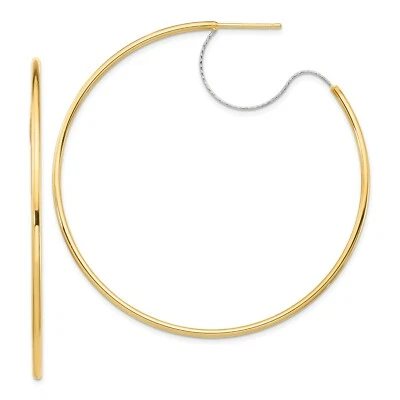 Italian 14k Two Tone Gold 2mm x 55mm Diamond Cut Wire Post 'J' Hoop Earrings - Image 1 of 3