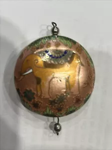 VTG Cloisonne Enameled Copper Tone Elephant W/Floral 2” Domed Puff Pendant - Picture 1 of 4
