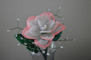 *NEW* Handmade french beaded Flower rose tri tone frosted clear, pale pink, pink - Picture 1 of 4
