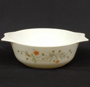 Vintage Pyrex Round Casserole England Emily Spring Garden 1986 8-in White Glass - Picture 1 of 9