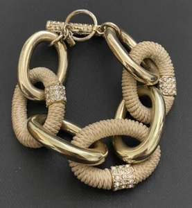 Banana Republic Silver & Gold Tone Rhinestone Chunky Link Chain Bracelet - Picture 1 of 7