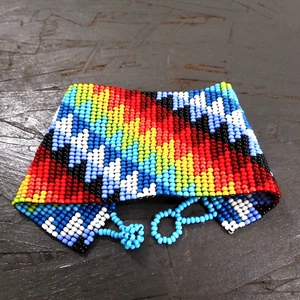 Huichol Beaded Bracelet Handmade Boho Western Ethnic Mexican Fork Art Jewelry - Picture 1 of 9