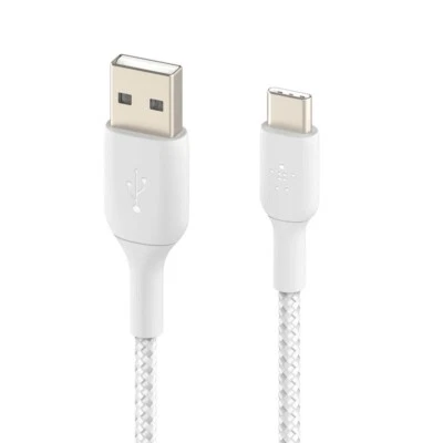 USB to USB-C Cable 18W Braided Nylon 2m Charge & Synchronise White - Image 1 of 4