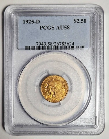 1925 D Gold Quarter Eagle $2 1/2 Indian Head PCGS AU-58 Cover