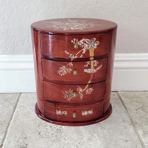 Vtg Huanghuali Mother Of Pearl Inlay 4-Drawer Wood Jewelry Box Dresser 9"h×8"w - Picture 1 of 24