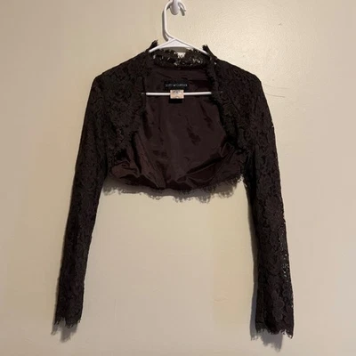 VTG Scott McClintock Chocolate Brown Lace Bolero Shrug Cropped Long Sleeve Boho - Image 1 of 3