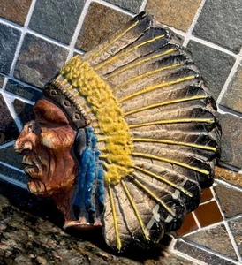 Vintage Native American Indian Chief Feather Headdress Cast Aluminum Plaque - Picture 1 of 5