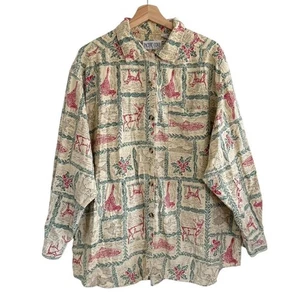 PACIFIC COVE RETRO FISCH ELCH CREME ROT WESTERN HEMD MIT KNÖPFEN GRÖSSE XXL - Bild 1 von 8