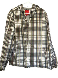 IZOD Men's Full Zip Plaid Hooded Windbreaker Jacket Lg - Picture 1 of 6