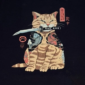 Threadless “Catana” Cat Samurai Black T-Shirt Large Vincent Trinidad - Picture 1 of 3