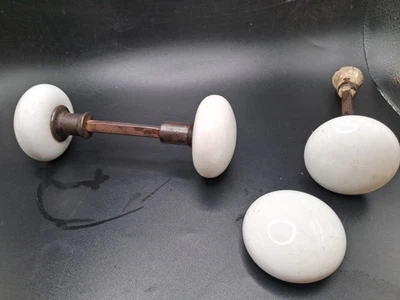 古董维多利亚白色瓷器门刀套装旧把手请阅读  — 第 1/4 张图片