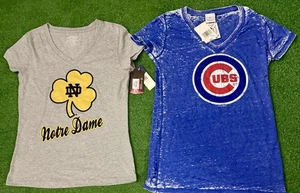 Chicago Cubs & Notre Dame Women’s 2 Tee V-neck Bundle NWT Authentic Size Medium - Picture 1 of 6