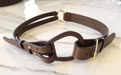 Nuevo Cinturón Ralph Lauren Cuero Marrón Tri-Correa Hebilla Dorada XS $80 Foto 1 de 4