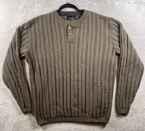 Bill Blass Knit Ribbed Henley Sweater Mens Large Brown Vintage USA Grandpacore - Picture 1 of 7