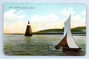 c.1910 Point Allerton Light Boston Harbor Postcard Robbins Bros Sailboat VTG - Picture 1 of 2