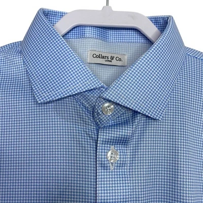 Collars & Co Polo Shirt Mens Large Blue Houndstooth Golf Preppy Dress Collar NEW - Image 1 of 4