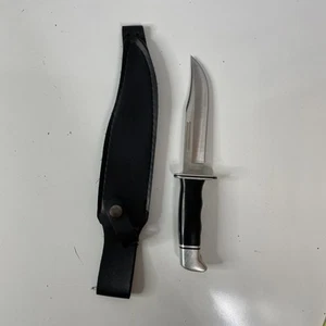 Buck 119 Fixed Blade Knife Black Phenolic Handle w/ Leather Sheath 2009 *NICE* - Picture 1 of 11