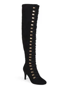 JOURNEE COLLECTION Womens Black Lace Trill Round Toe Stiletto Boots 7.5 M - Picture 1 of 11