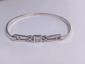 Vintage Sterling Silver Clear Gemstone Set Hinged Bracelet. 64mm X 54mm - Bild 1 von 18