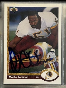 Autografata 1991 ponte superiore #440 Monte Coleman Super Bowl Champ Redskins 2a auto - Foto 1 di 2