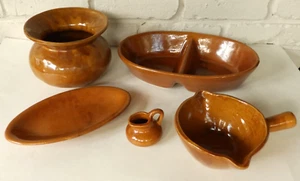LOT Vintage Older Bybee Pottery Kentucky Autumn Brown Gravy Bowl Plate Pitcher - Picture 1 of 8