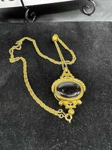 estee lauder youth dew perfume necklace locket black stone gold chain 16.5” - Picture 1 of 6