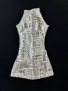 1970s mod silver lurex mini dress sleeveless patterned fit 12" fashion doll