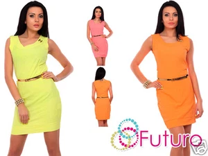Ladies Mini Shift Dress With Belt Sleeveless Scoop Neck Tunic Sizes 8-12 FC3149 - Picture 1 of 1