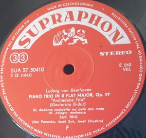 SUPRAPHON SUA ST 50410 CZECH BEETHOVEN - PIANO TRIO SUK TRIO 1962 - Picture 1 of 3