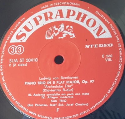 SUPRAPHON  SUA ST 50410 CZECH BEETHOVEN - PIANO TRIO SUK TRIO 1962 - Image 1 of 3