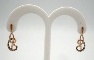 LE VIAN CHOCOLATE & WHITE DIAMONDS DANGLE EARRINGS 14K STRAWBERRY GOLD BEAUTIFUL - Picture 1 of 8
