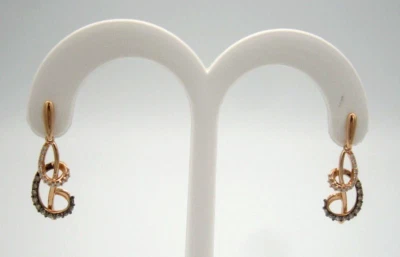 LE VIAN CHOCOLATE & WHITE DIAMONDS DANGLE EARRINGS 14K STRAWBERRY GOLD BEAUTIFUL - Image 1 of 4