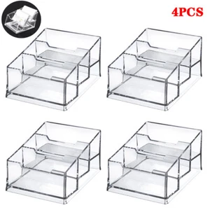 4PCS Business Card Holder for Desk 3 Slots Clear Acrylic Business Card Stand - Picture 1 of 4