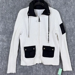 Ralph Lauren Damen Active Cardigan Pullover Reißverschluss gerippte Taschen schwarz weiß passt L - Bild 1 von 11