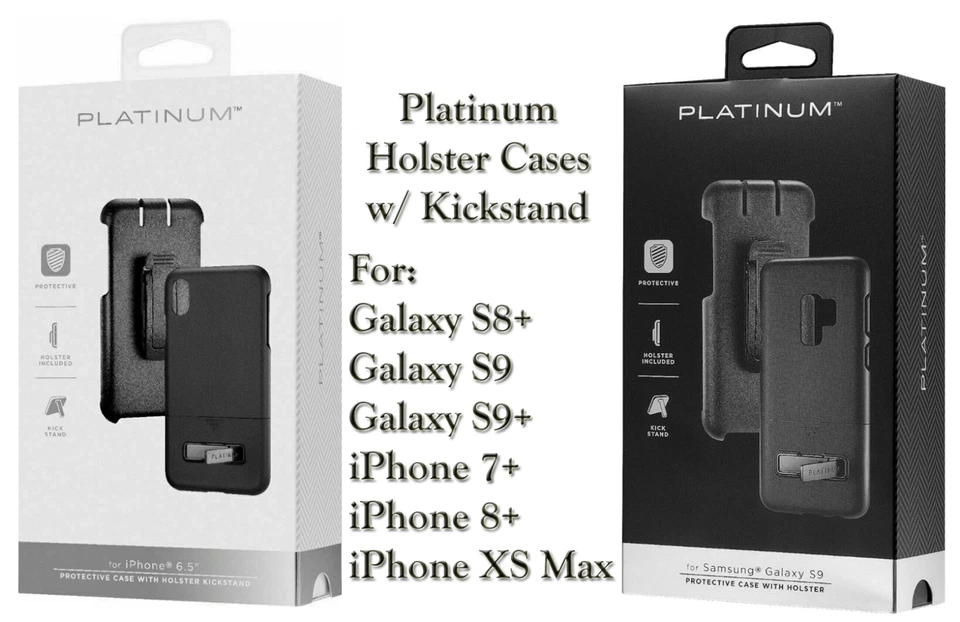 Platinum Protective Holster Kickstand Case Galaxy S8+ S9 S9+ iPhone 7+ 8+ XS Max - Image 1 of 1