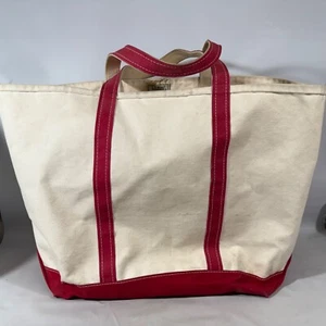 Vtg LL Bean Boat and Tote Red Trim Bag Freeport Maine Huge Rare Used Stained - Picture 1 of 10