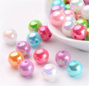 100 'AB' RAINBOW PEARL LUSTRE ACRYLIC BEADS 8MM ROUND COLOUR CHOICE - Picture 1 of 12