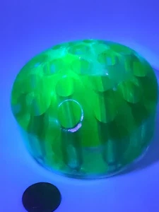 Vintage Uranium Glass Flower Frog; 16 Holes, 3.6”, GLOWS *READ* - Picture 1 of 12