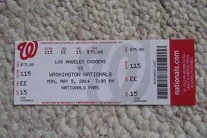 WASHINGTON NATIONALS VS DODGERS 5/5/2014 FULL TICKET ~ PEDRO BAEZ MLB DEBUT - Picture 1 of 1