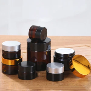 5g-50g Amber Glass Cosmetic Jars Face Cream Bottles Lip Balm Pot Vials Container - Picture 1 of 15