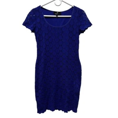 CDQ) Ronni Nicole Cobalt Blue Lace Sheath Dress Short Sleeve Scoop Neck Women S - Image 1 of 4