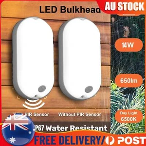 14W LED IP67 PIR Sensor Oval Bulkhead Wall Ceiling Light Lamp Outdoor Security - Picture 1 of 12