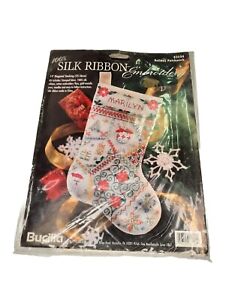 Bucilla Silk Ribbon Embroidery Christmas Stocking Kit Holiday Patchwork 83554