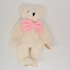 Vermont Teddy Bear Company Classic Plush Jointed White Teddy w/ Pink Bow Tie 15'