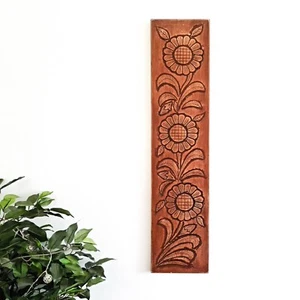 Carved Wood Room Wall Art - Long Decorative Flowers Garden Antique Style Hanging - Picture 1 of 10