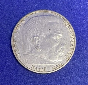 1938 A Deutsche 2 Reichsmark Münze, 2.WK, Von Hindenburg, Hakenkreuz, Silber - Bild 1 von 3