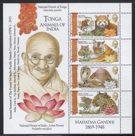 Hoja de recuerdo TONGA 2º Foro FIPIC Mahatma Gandhi MNH Foto 1 de 1