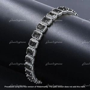 5Ct Emerald Cut Lab Created Black Diamond Tennis Bracelet 14K White Gold Plated - Picture 1 of 4