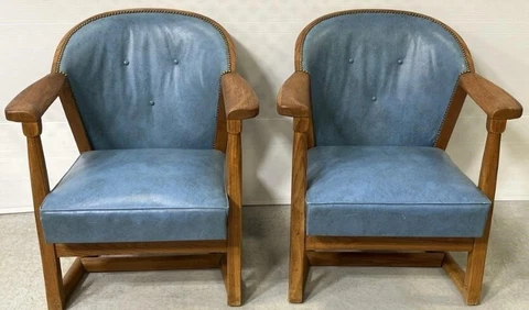 Vintage 1948 Jamestown Lounge Company British Oak Armchairs Cover